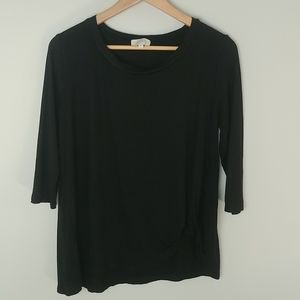 Simply Southern Tie Front 3/4 Length Sleeve Black Blouse
